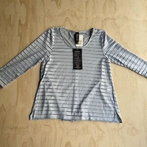 Marla Wynne Blouse Womens Small Blue Stripe 3/4 Sleeve Scoop Neck Made In USA